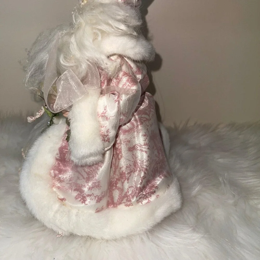 Vintage Dillard's Trimmings Pink Santa‎ Figurine w/ Box Shabby Chic Toile